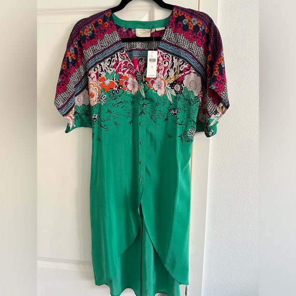 NWT Anthropologie Takato Silk Tunic Women’s Size 0 Green Floral - Picture 5 of 11
